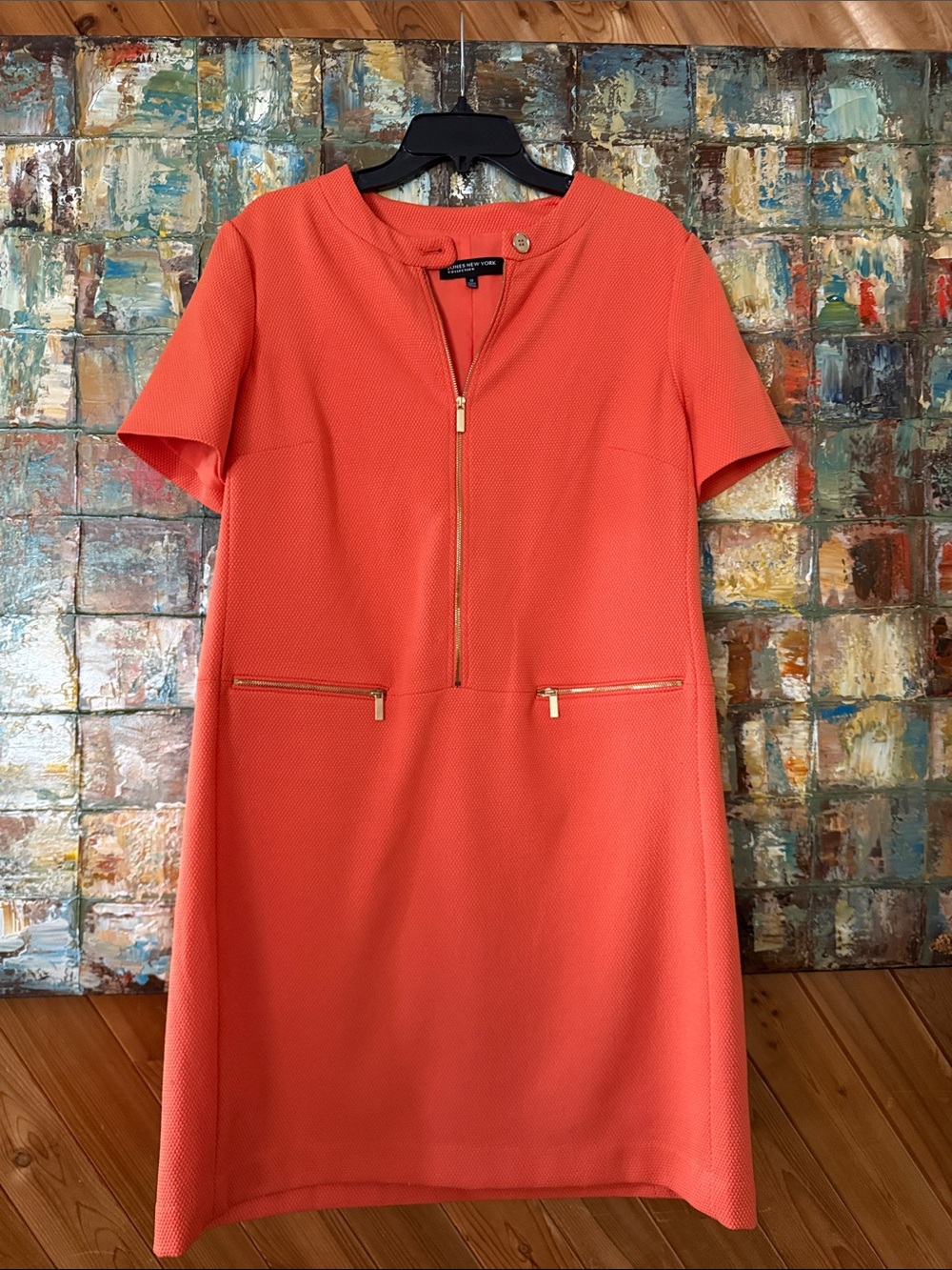 Jones New York Orange Zip-Front Midi Shift Dress
